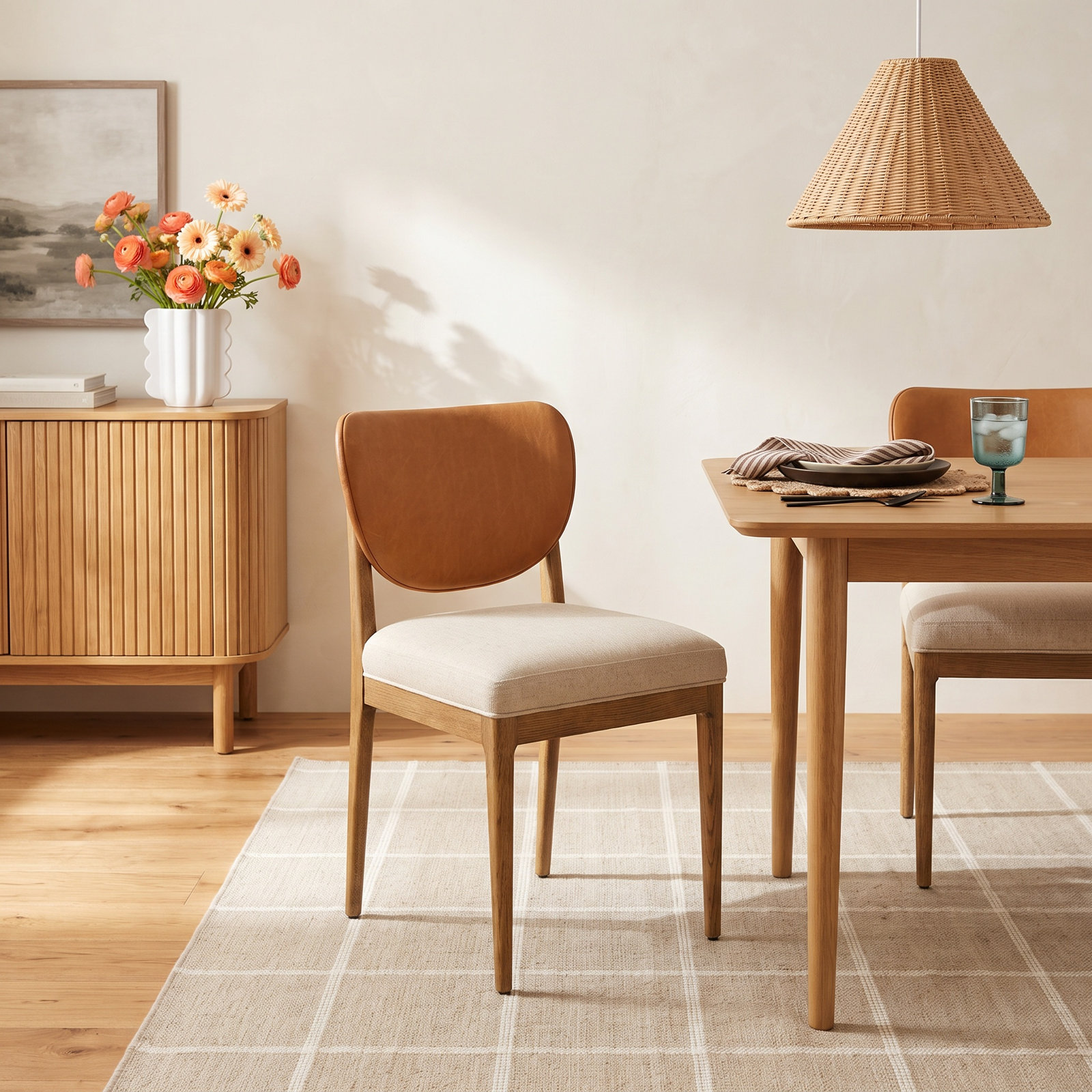 Barbet Genuine Leather Oak Dining Chair