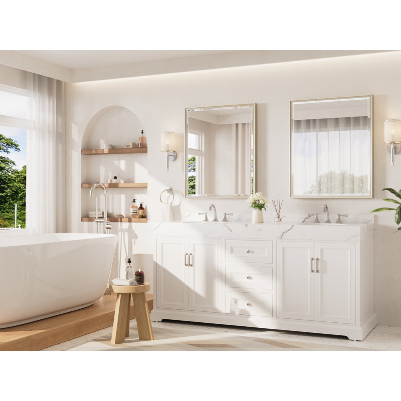Rectangle Beveled Bathroom Accent Vanity Mirror with Aluminum Frame Tempered Glass , Brushed Nickel, 30" x 36"