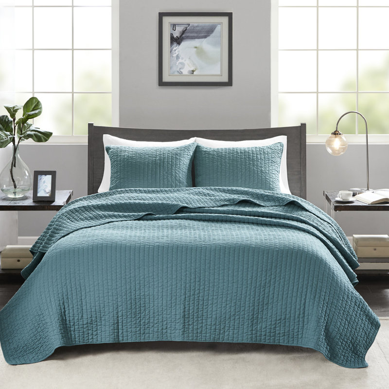 Courtepointe 3 pièces très grand / très grand bleu sarcelle - réversible, microfibre avec rembourrage en coton, rembourrage en microfibre