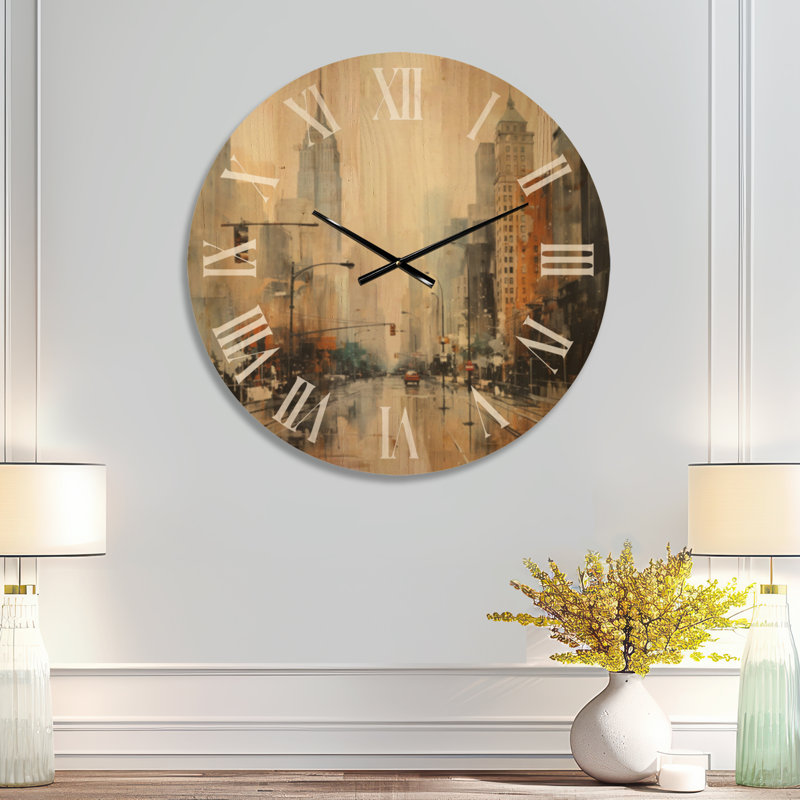 Horloge murale surdimensionnée en bois Skyline, Large