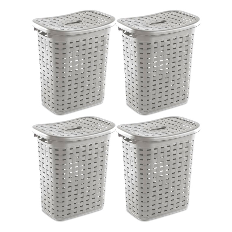 Sterilite Weave Laundry Hamper, Lid, Decorative Pattern with Handles, Carry Clothes to Laundry Room