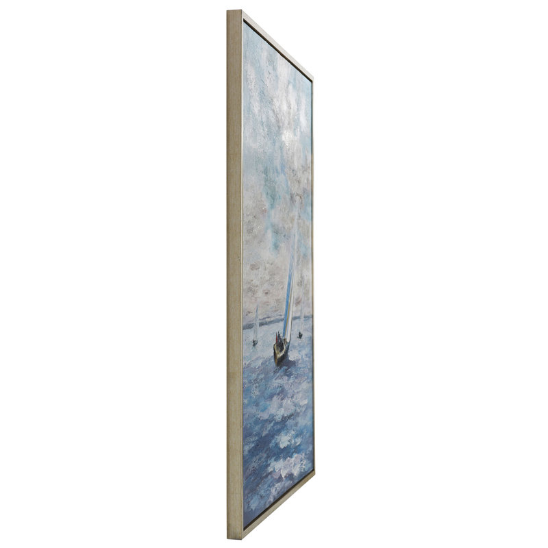 «Blue Sails», art mural sur toile tendue et encadrée peint à la main