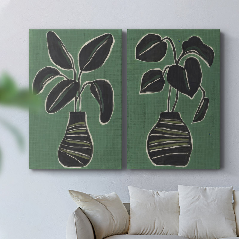 Palmier en pot Jade I - Toile tendue avec châssis de qualité supérieure - Prêt à être accroché