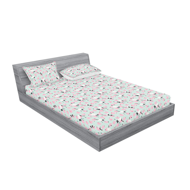 Ambesonne Fitted Sheet & Shams, Pale Pink/Mint Green Polka Dot, King Sheet Set with 2 Pillowcases