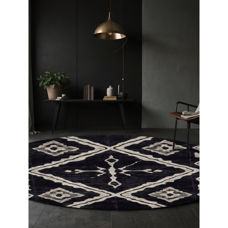 Machine Washable Gray Area Rug, Round 3'