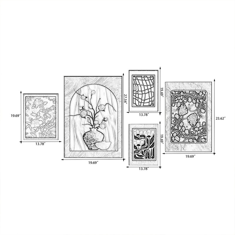 Ensemble d'art mural brun de cinq pièces botaniques Mid-Century pour le salon, H 27,56 po x l 19,69 po