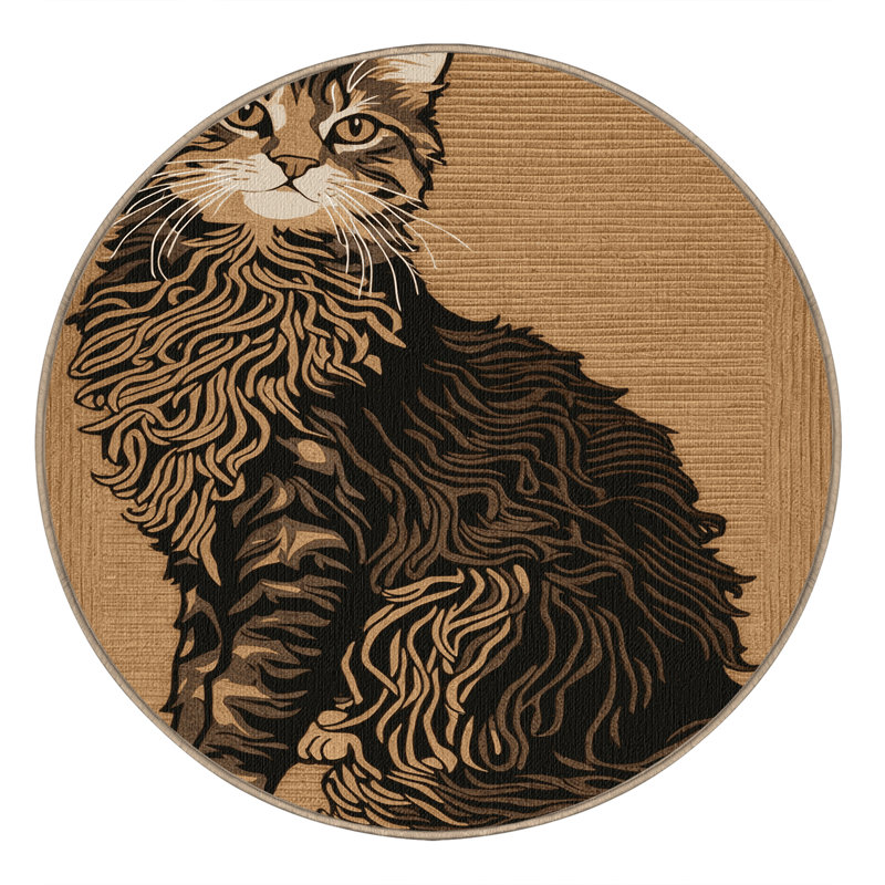 Washable LaPerm Cats Area Rug, Round 5'