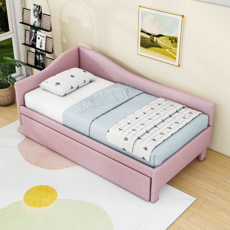 Upholstered Daybed with Trundle, Pink