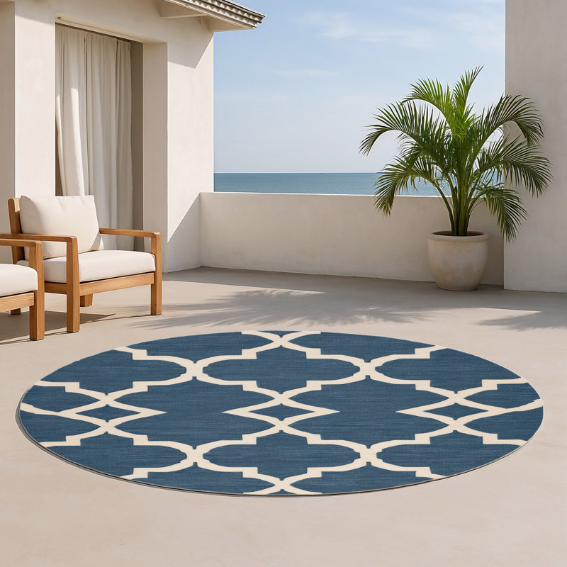 Tapis gris intérieur et extérieur Trellis, Rond 5 pi