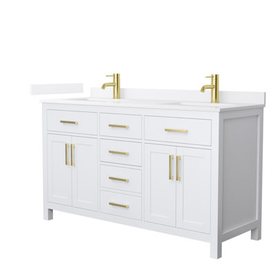 Meuble-lavabo double autoportant de 60 po avec plateau en quartz Beckett