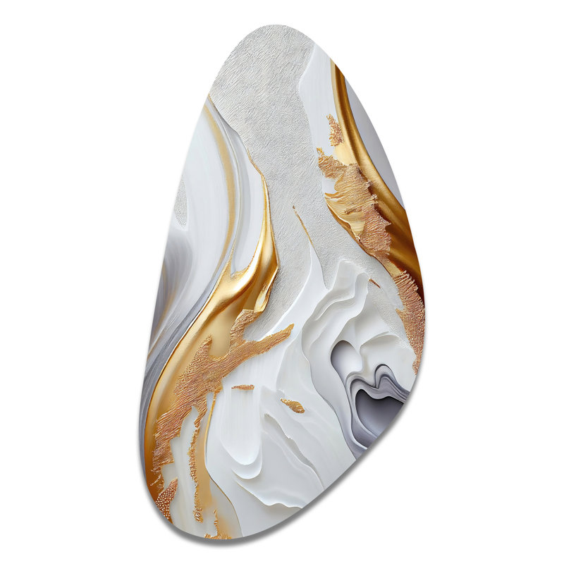 White And Gold Marble Abstract I - Marble Irregular Shape Metal Art, Modern Asymmetrical Metal Print, 39" H x 21" W x 1" D