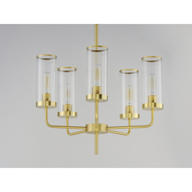 Blaugh 5 - Light Steel Dimmable Chandelier, Satin Brass