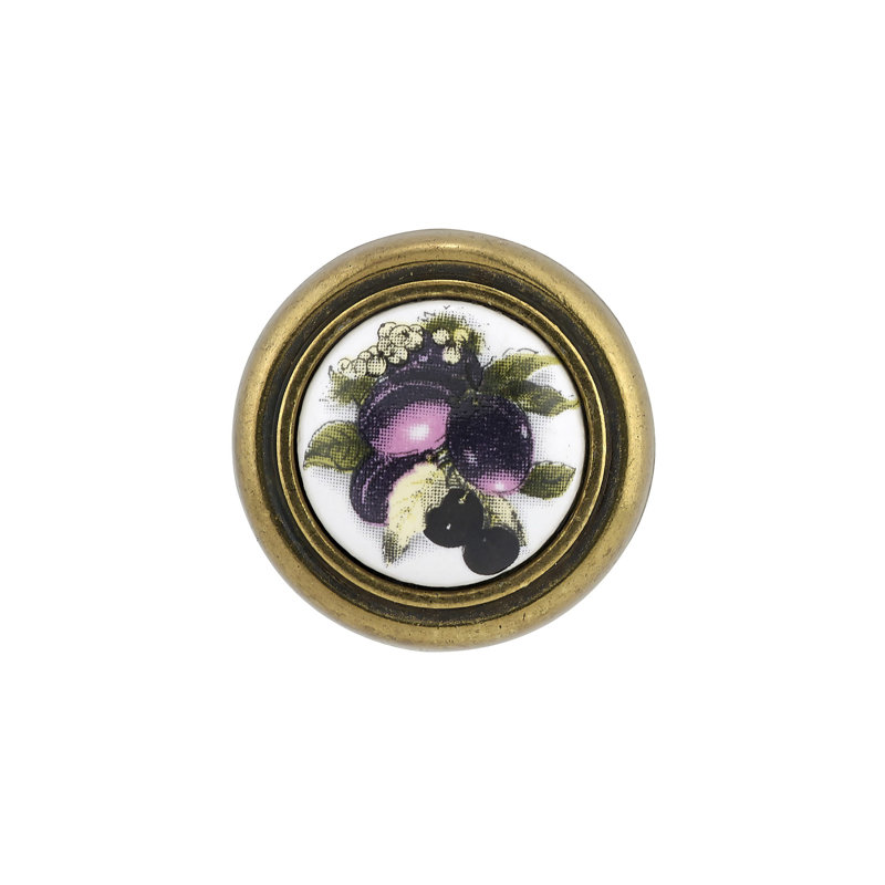 Poignée ronde 1 1/4" de diamètre Expression, Prune et laiton bruni
