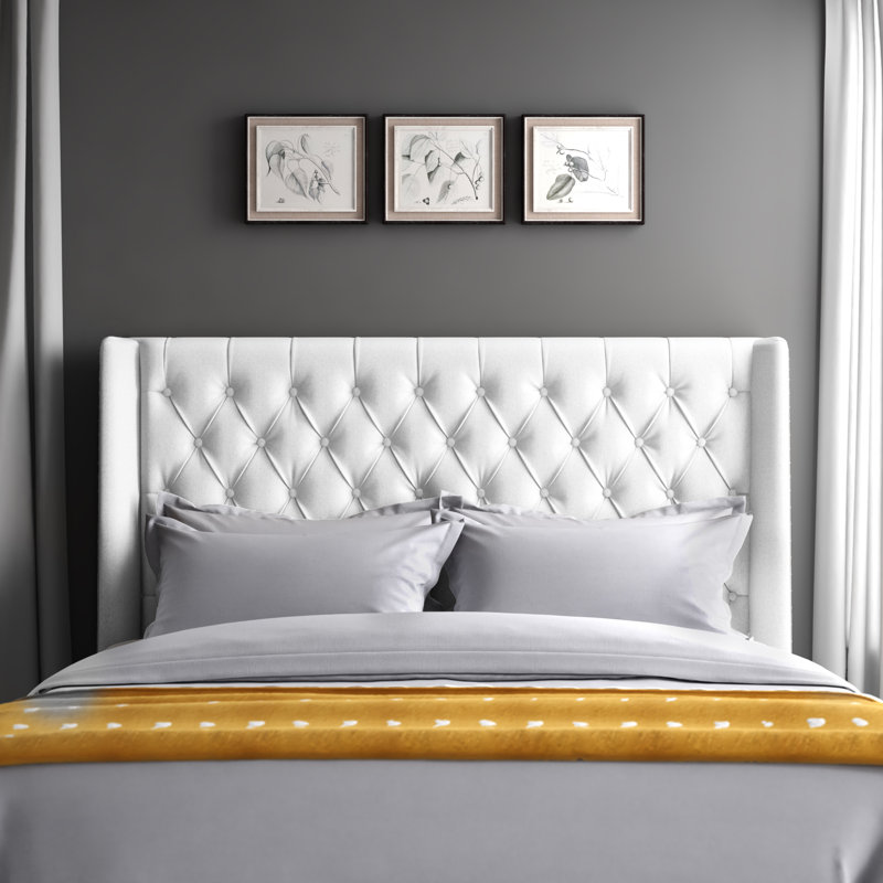 Bertlinde Upholstered Headboard, Velvet White, Queen