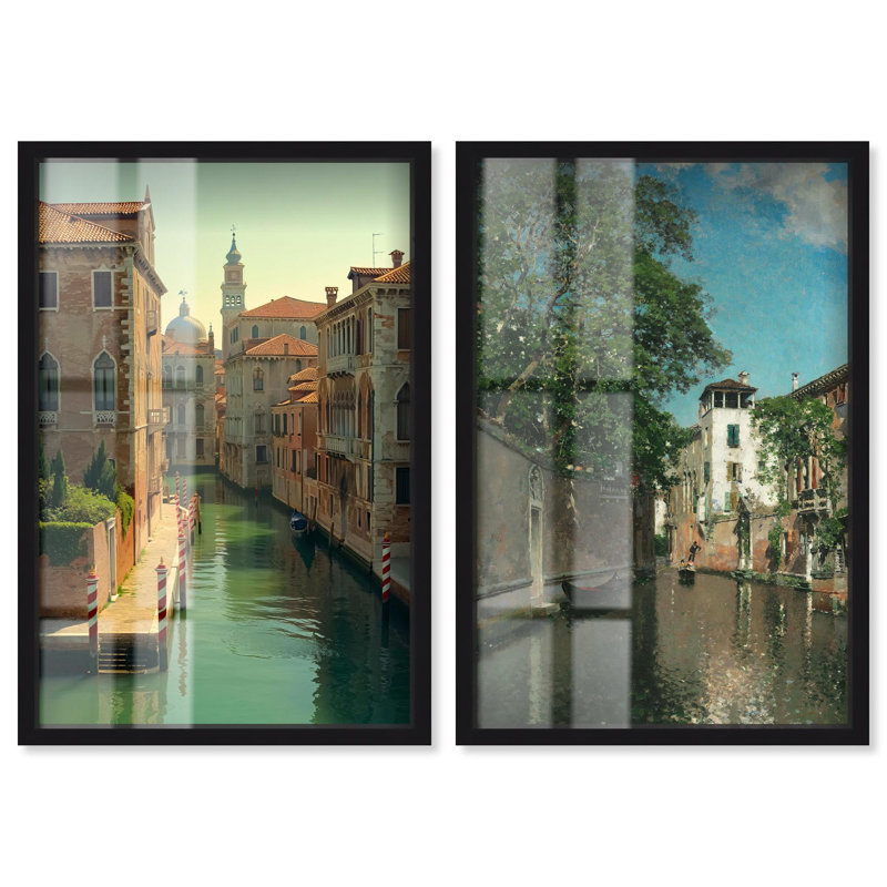 «Venetian Set Travel Shadowbox» par Art Remedy, Noir, H 17 po x l 24 po