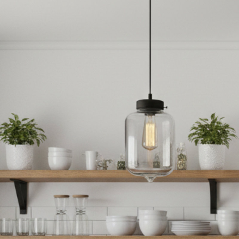 Industrial 1 Light Clear Glass Pendant, Clear