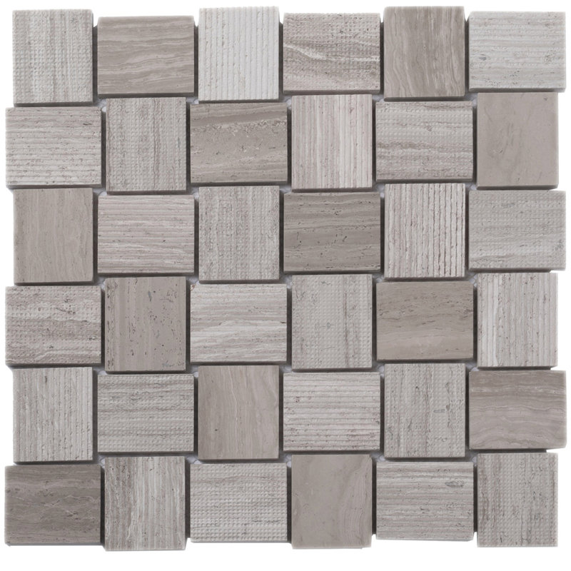1.6 x 1.9 Marble Basketweave Mosaic Tile, Wooden Beige