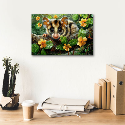 Epic Graffiti 'Opossum Between Flowers' by Momart Canvas Wall Art