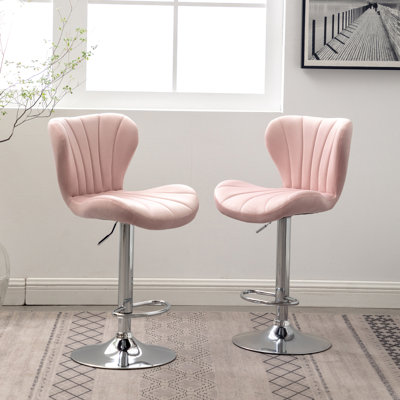Adjustable Swivel , Pink, Of 2 - Soft Velvet Upholstery, 360 Degree Rotation, Gas-Lift Height Adjustment, Comfortable Footrest, Modern Design Pink Upholstered Design, Velvet-Like Fabric Covering,