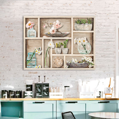 Shabby Elegance shelf: Flowers and Memories 1 Piece Wall Art on Canvas