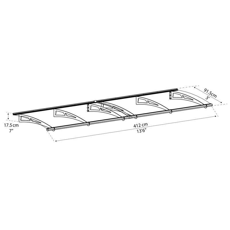 Palram - Canopia Aquila 14 ft. W x 3 ft. D Acrylic Galvanized Steel Convex Door Awning Solar Gray/Clear, Clear
