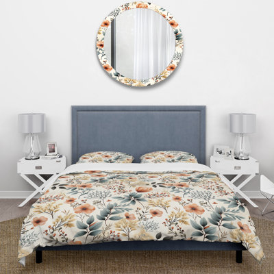 Botanical Flowers Rustic Charm I Box Stitch Floral Duvet Cover