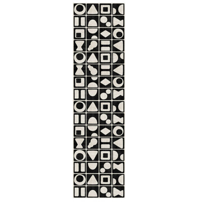 Tapis décoratif noir en polyester géométrique tissé à la machine