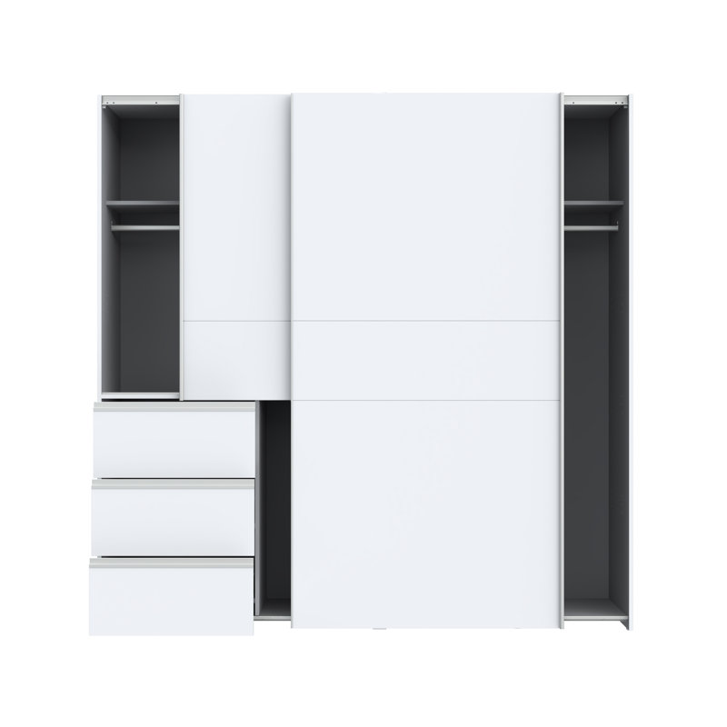 Kavalli 2 Door Sliding Wardrobe, White, 200,5 cm H x 200,1 cm W x 61,2 cm D