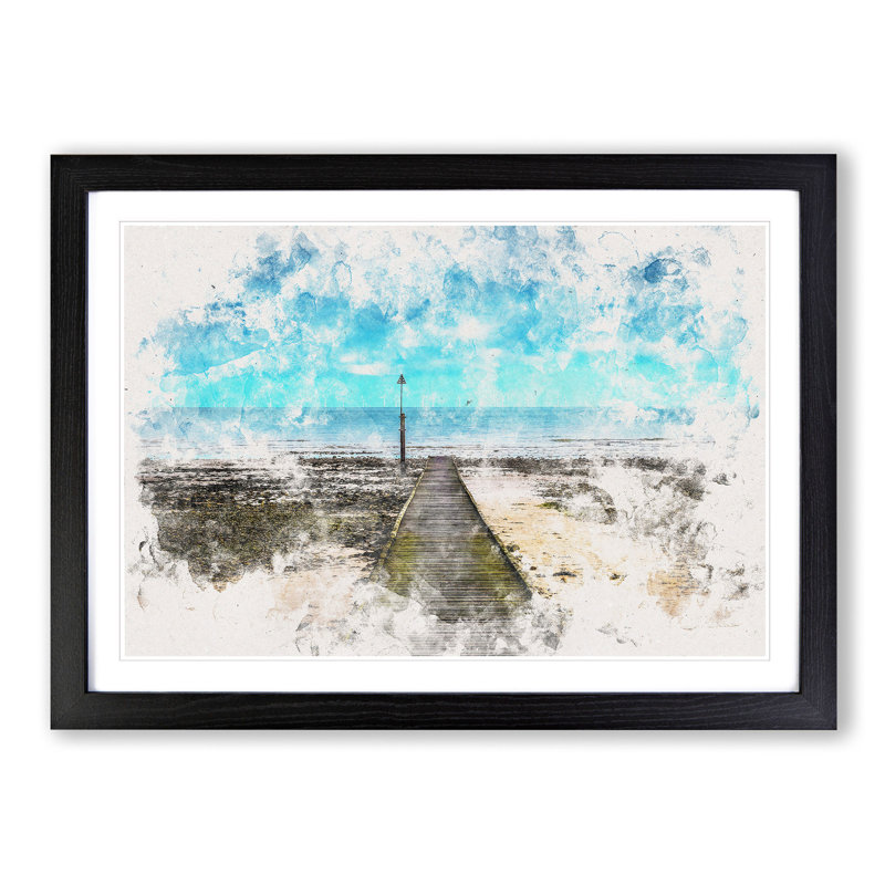 Path to the Sea in Llandudno Wales - Picture Frame Painting Print, Black Framed, 40cm H x 60cm W x 2cm D
