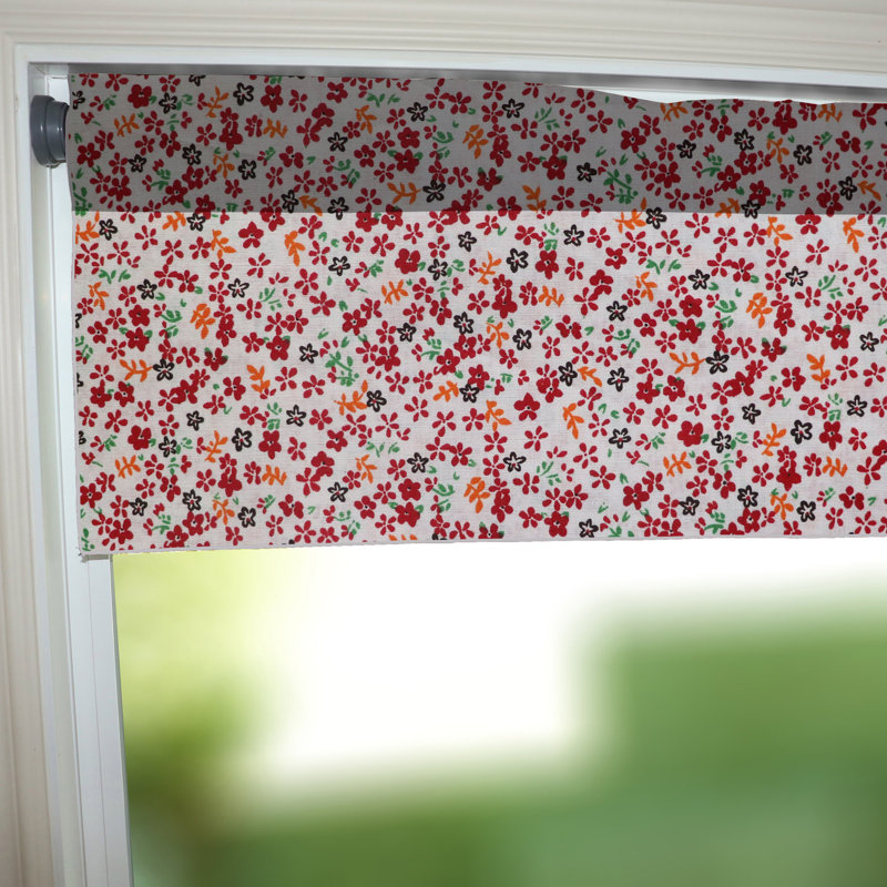 Cantonnière à motif de petites fleurs, Rouge / Blanc, L 58 po x L 28 po