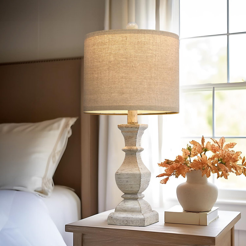 White Rustic Wood Table Lamps Set of 2