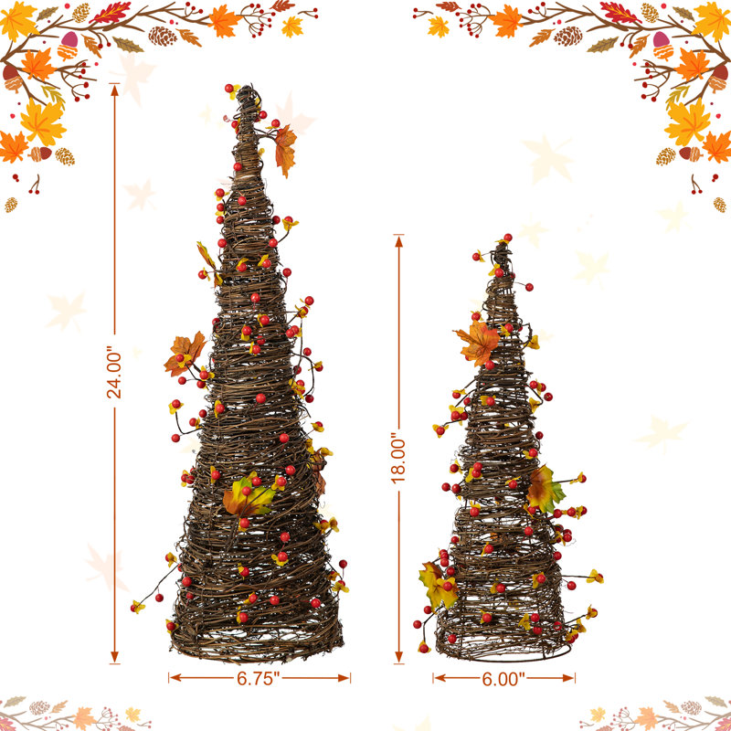 24"H Fall Rattan Berries and Maple Leaves Table Tree