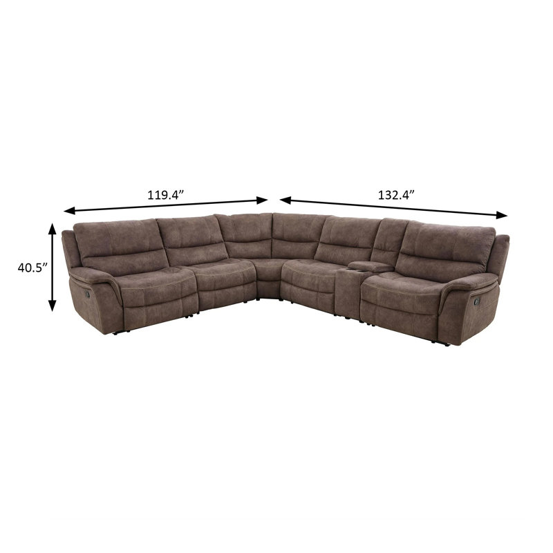 132.4" W Transitional Sectional, Dark Brown