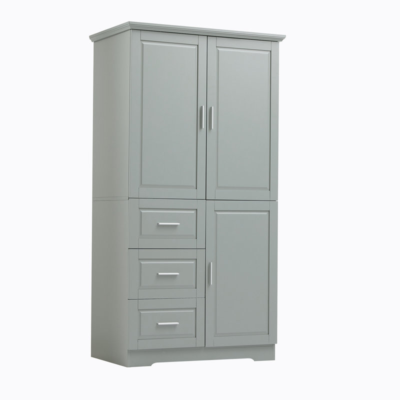 Armoire de rangement haute et large Geddy avec portes pour salle de bain / bureau, Gris clair