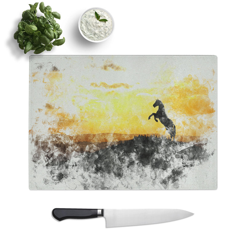 Horse at Sunset Watercolour Chopping Board, 0.4cm H x 20cm W x 28.5cm L