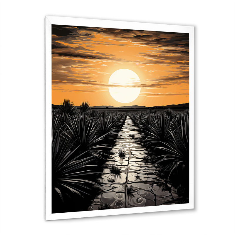 «Madlaina Orange», art mexicain noir, tequila lever de soleil sur toile, H 32 po x l 24 po x P 1 po, Cadre photo blanc