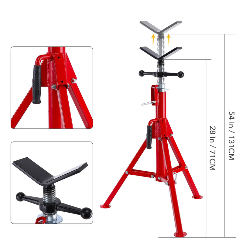 Heavy Duty V-Head Pipe Jack Stand - Adjustable Height 28-52 Inches - 2500 lbs Capacity - Fits 1/2" to 12" Pipes - Portable Folding Carbon Steel