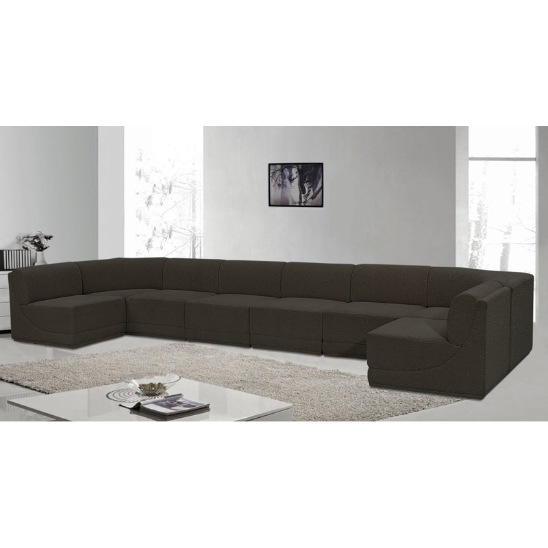 Canapé modulaire rembourré 8 pièces Ollie, Tissu brun bouclé