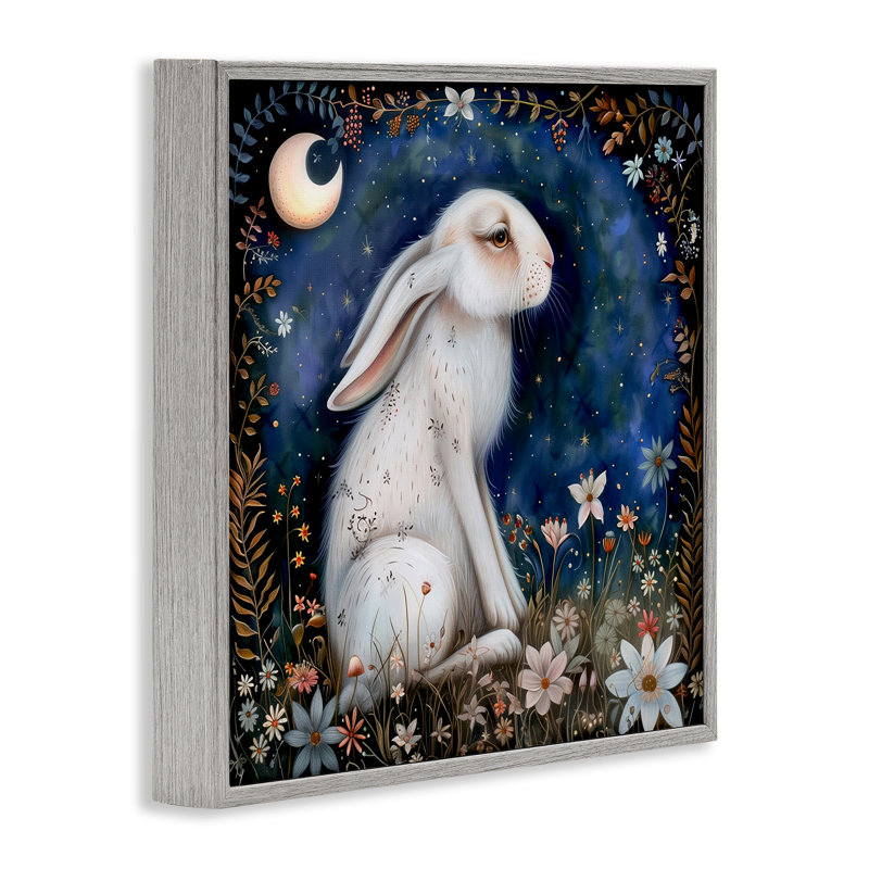 Scène de forêt de lapin blanc encadrée, estampe numérique par The Dutch Lady, H 12 po x l 12 po, Estampe numérique Farmhouse