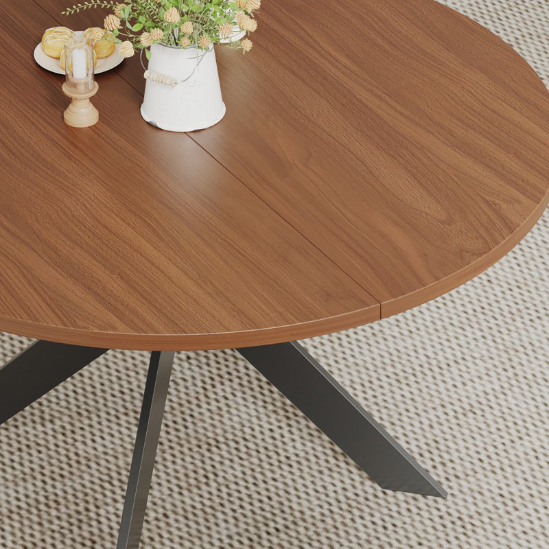 Table de salle à manger ronde en buis 115cm, Brun