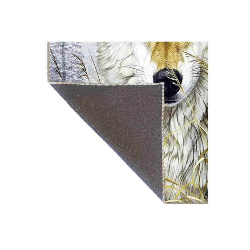 Machine Washable Animal Wolf Pattern Decorative Rug, Round 3'3" Rug Pad Included