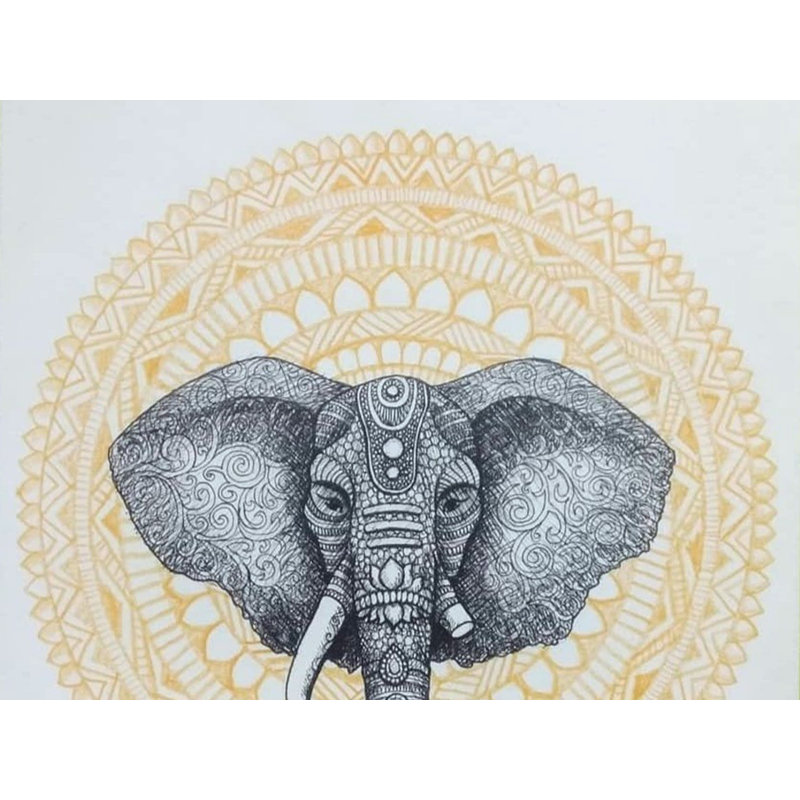 Tête d'éléphant sur fond mandala | Peinture de Noharika Deogade