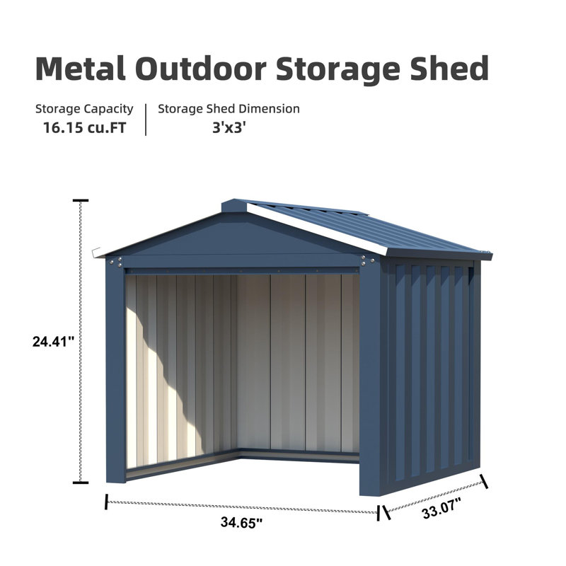 3 ft. W x 3 ft. D Galvanized Steel Garbage Shed, Used for Outdoor Small Tools Storage, Blue