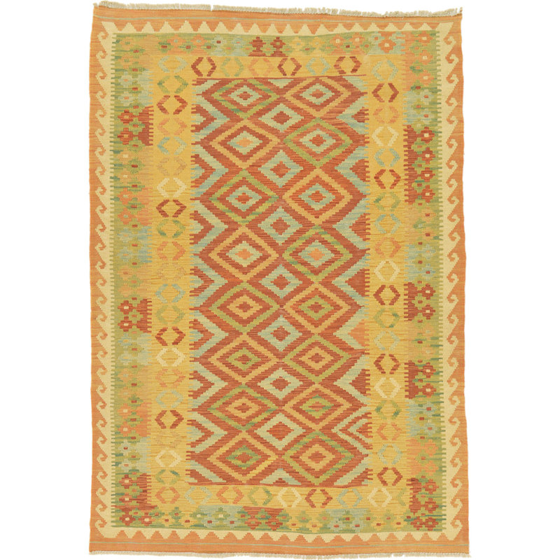 Tapis de la surface en laine rouge/beige 4 pi x 5 pi 9 po one-of-kind-noué la main Elland