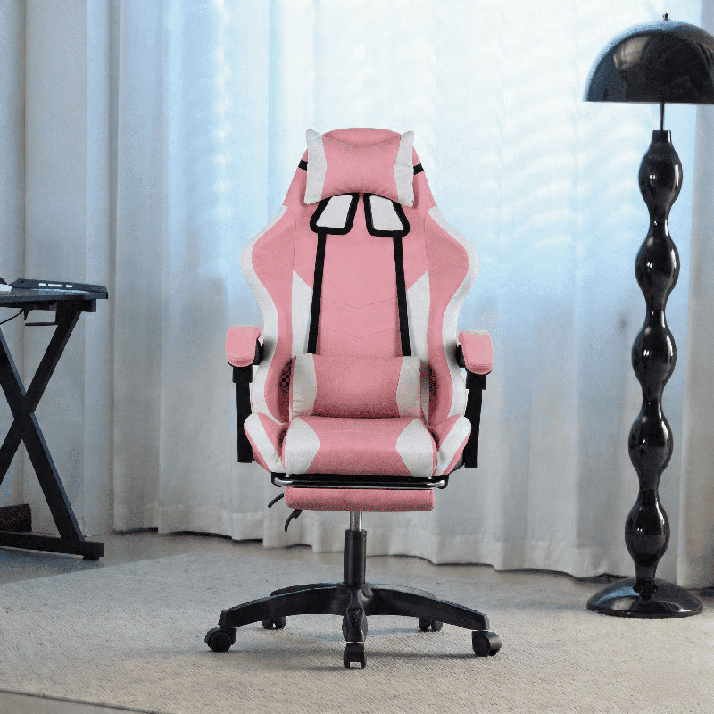 Inbox Zero Adjustable Reclining Swiveling PC & Racing Game Chair with Footrest, Pink Black
