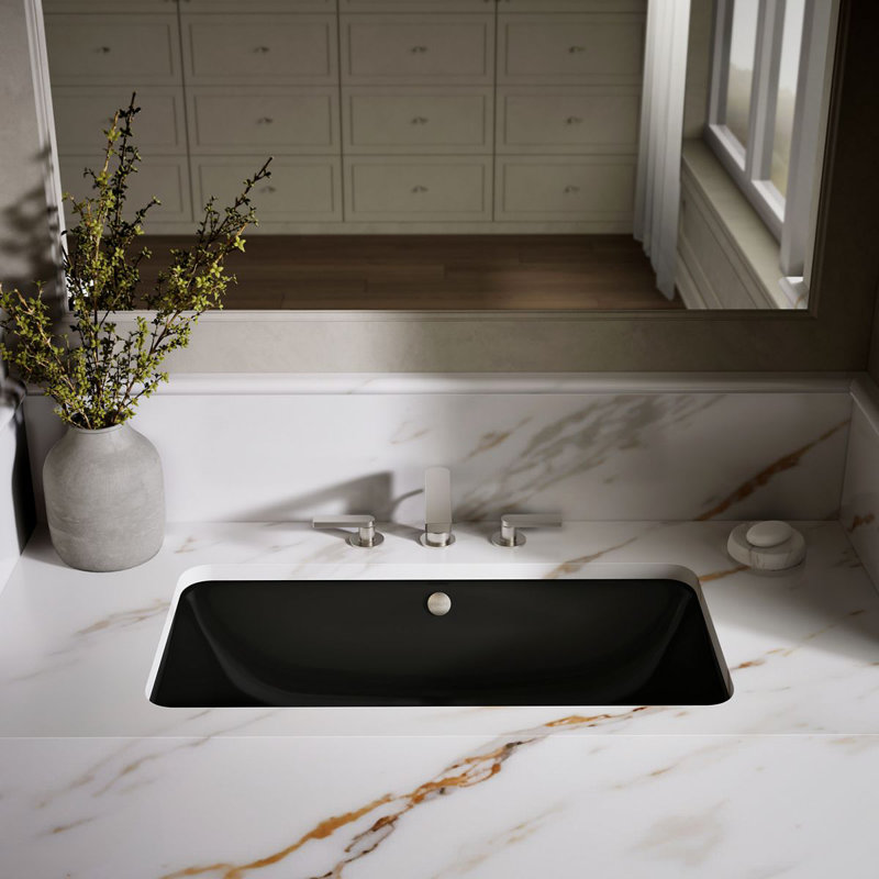 Iron Plains®Trough Rectangle Dual Mount Bathroom Sink with Overflow, Sea Salt