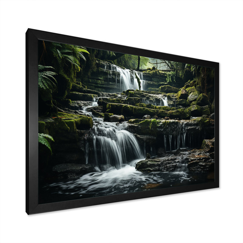 Waterfall Natures Symphony sur toile, Cadre simple noir, H 34 po x l 44 po x P 1,5 po