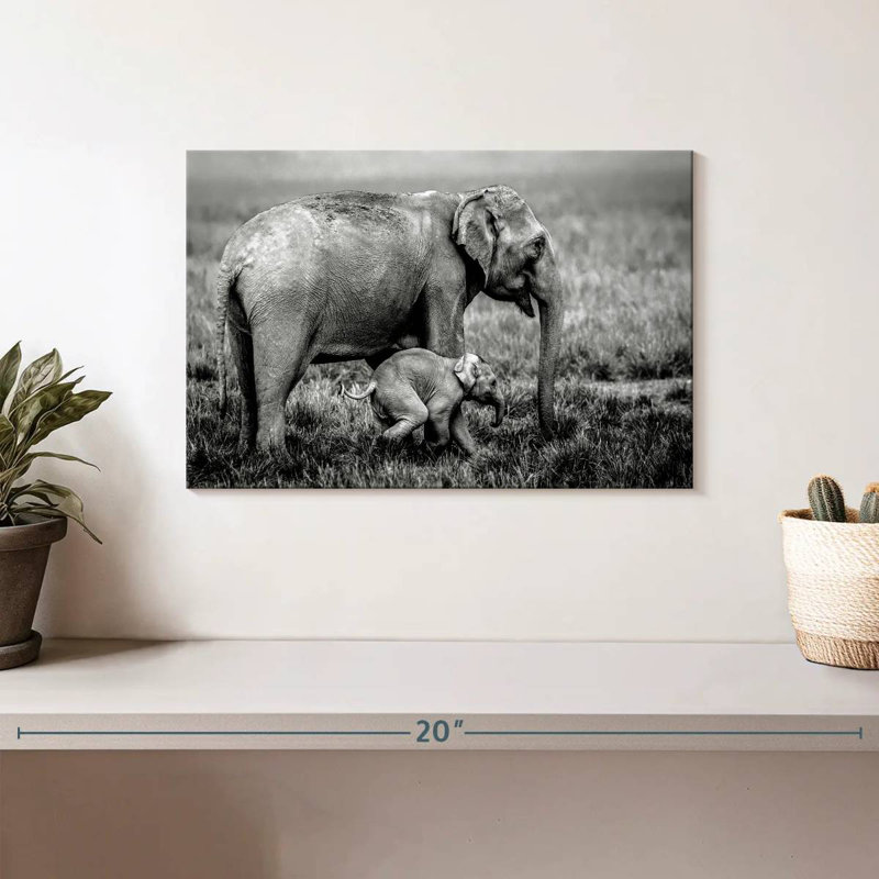 Brampt Elephant And Its Young In Assam, 8" H x 12" W