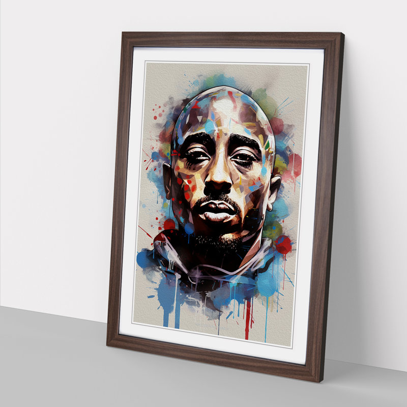 XYZ-FRM-V1223-6285 Tupac Shakur Constructivism - Single Picture Frame Print on Wood, Walnut Framed, 64cm H x 46cm W