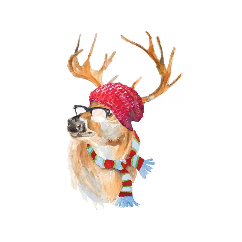 «Winter Fun Deer» par Lanie Loreth - peinture sur toile tendue, H 40 po x l 26 po x P 1,5 po